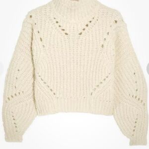 Isabel Marant Farren Cropped Sweater Chunky Knit Rib Trim Mock Neck